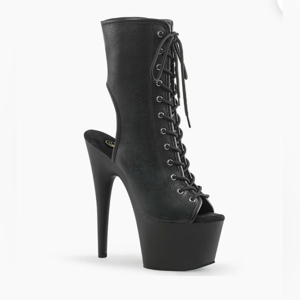 PLEASERS Delight Lace Up Open Toe Platform Stiletto Boots